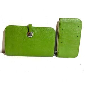 Handmade Vibrant Green Leather Wallet Set